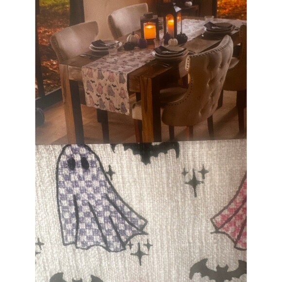 Goblin & Ghoul pink and purple checkered table runner mat 16” x 72” - Picture 3 of 3
